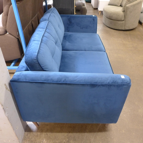 1436A - A blue velvet pinched back 2.5 seater sofa