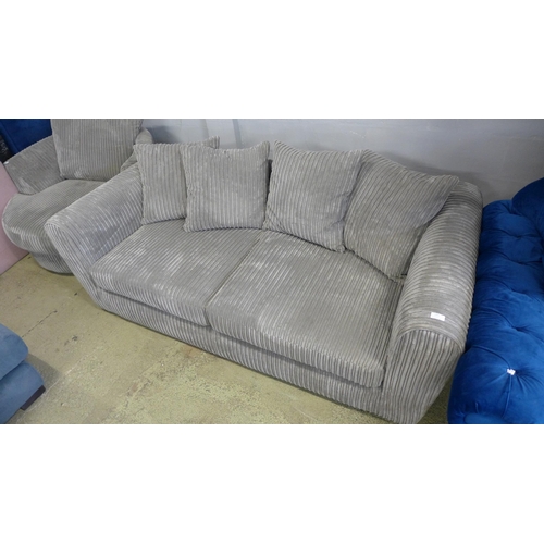 1495 - A grey jumbo corduroy three seater sofa and swivel love seat