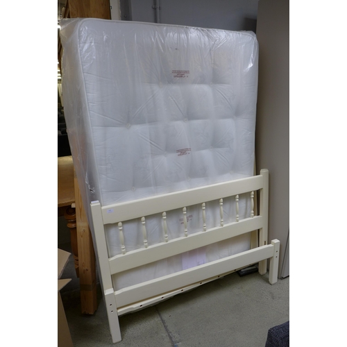 1536 - A cream painted pine three quarter (small double) bed frame and mattress