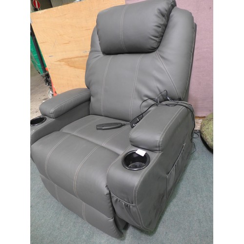 3051A - Grey upholstered reclining massage chair