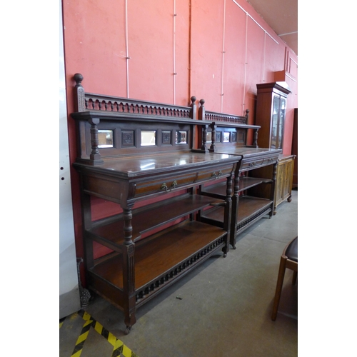 14 - A pair of Victorian Aesthetic Movement mahogany buffet sideboards, manner of Gillows of Lancaster