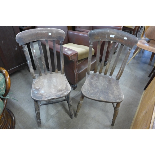 171 - An Edward VII mahogany jardiniere on stand and two Victorian elm and beech kitchen chairs