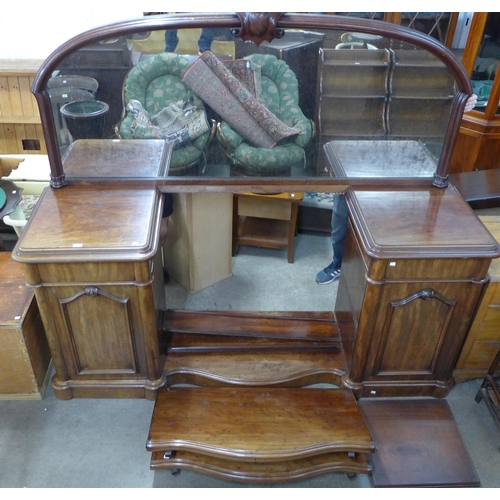 209 - A Victorian mahogany mirrorback pedestal sideboard