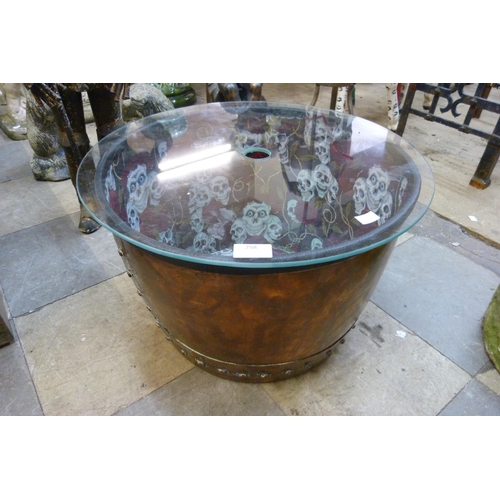 258 - A Victorian copper coal bin (converted to a coffee table)