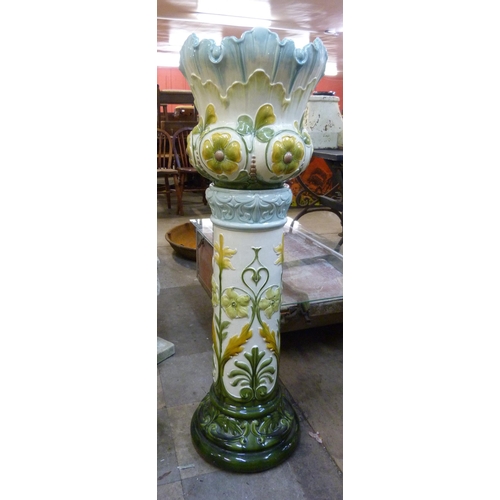 270 - A L.A.P. of Leeds painted majolica jardiniere on stand, a/f