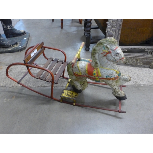 282 - A 1950's tin-plate Mobo rocking horse