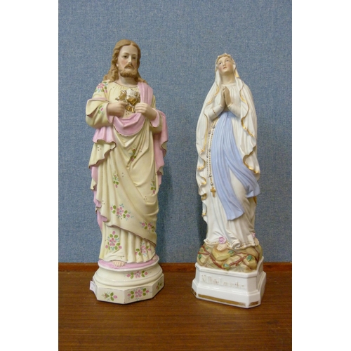 353 - Two continental religious bisque porcelain figures