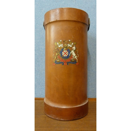 370 - An armorial leather shot bucket