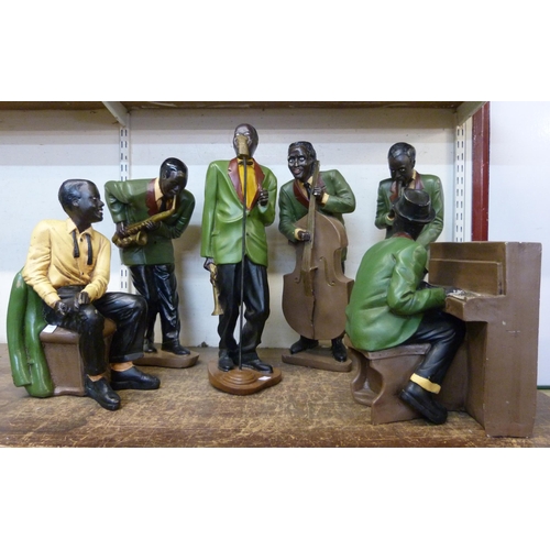 371 - A set of six French painted figures of jazz band musicians, stamped Appanence, Paris