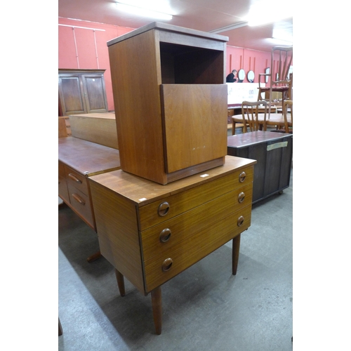 61 - A teak bedside cupboard and a small teak chest of drawers