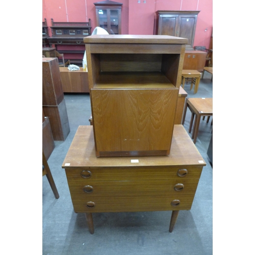 61 - A teak bedside cupboard and a small teak chest of drawers