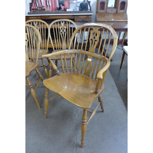 87 - A set of six Victorian style elm Windsor chairs