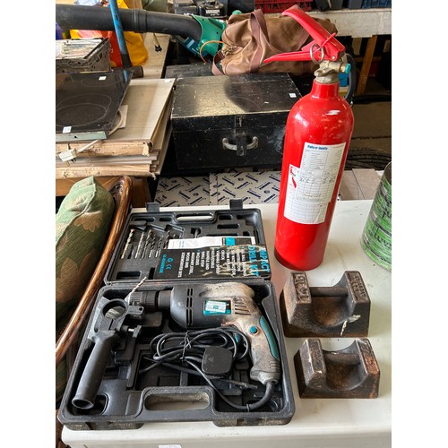 2178 - 240V hammer drill, 2 stall weights and CO2 fire extinguisher