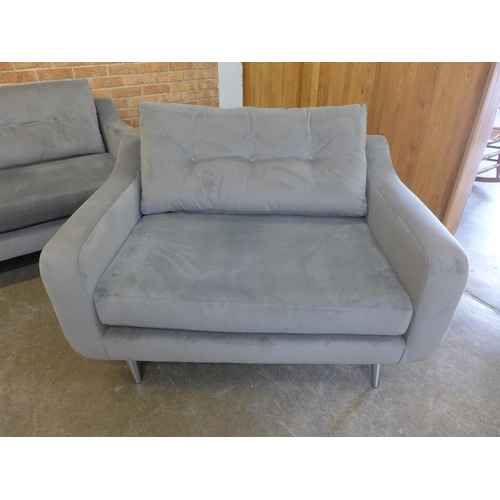 23 - A light grey velvet buttoned back four seater sofa and love seat (Four Seater = H=90cm x W=223cm x D... 