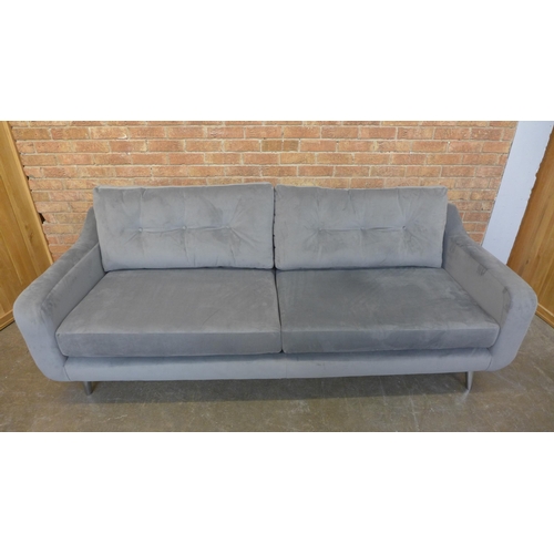 23 - A light grey velvet buttoned back four seater sofa and love seat (Four Seater = H=90cm x W=223cm x D... 