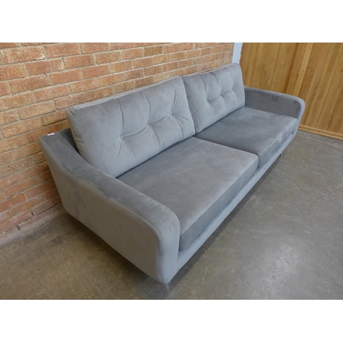 23 - A light grey velvet buttoned back four seater sofa and love seat (Four Seater = H=90cm x W=223cm x D... 