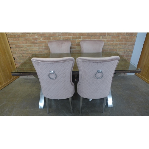 4 - An Orissa 180cm glass top dining table with a set of four Luna pink dining chairs (H=78cm x W=183cm ... 