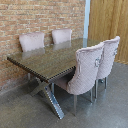 4 - An Orissa 180cm glass top dining table with a set of four Luna pink dining chairs (H=78cm x W=183cm ... 