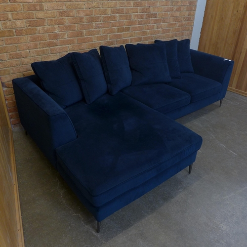 8 - A midnight blue velvet LHF corner sofa (H=90cm x W=265 x D (Return)=164cm)