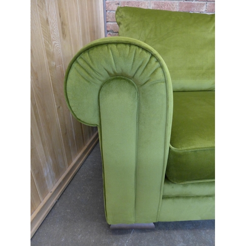 9 - A moss green velvet four and 2.5 seater sofa (Four Seater = H=100cm x W=237cm x D=106cm, 2.5 Seater ... 