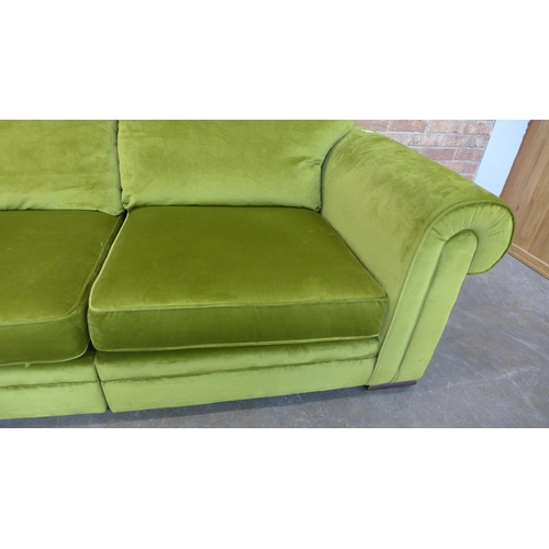 9 - A moss green velvet four and 2.5 seater sofa (Four Seater = H=100cm x W=237cm x D=106cm, 2.5 Seater ... 