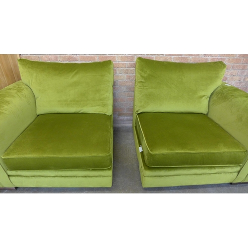 9 - A moss green velvet four and 2.5 seater sofa (Four Seater = H=100cm x W=237cm x D=106cm, 2.5 Seater ... 