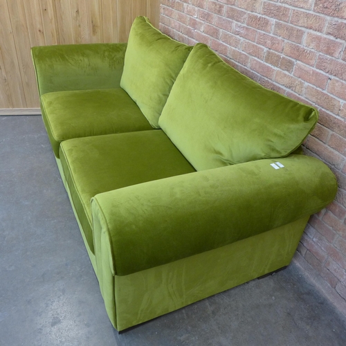 9 - A moss green velvet four and 2.5 seater sofa (Four Seater = H=100cm x W=237cm x D=106cm, 2.5 Seater ... 