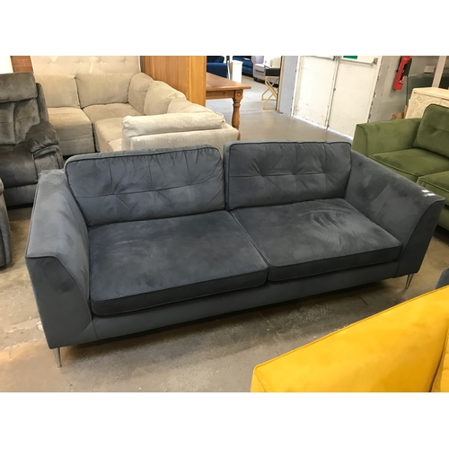 1348 - A slate velvet pinched back 3.5 seater sofa with piping