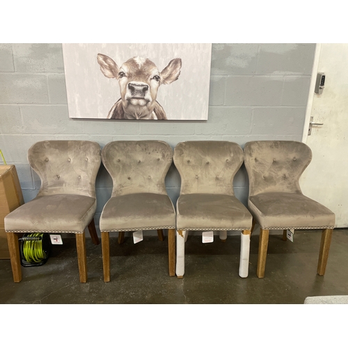 1412 - A set of four Arlo taupe velvet dining chairs - one chair damaged