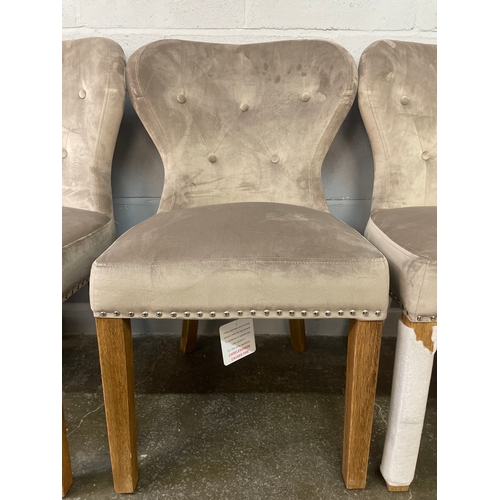 1412 - A set of four Arlo taupe velvet dining chairs - one chair damaged