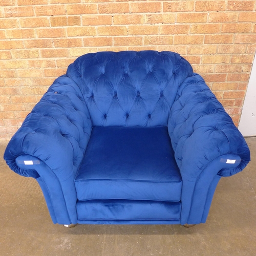 1416 - Bordeaux Armchair Navy  Velvet, Original RRP - £583.33 + VAT(4163-38)(W- 110cm D- 97cm H- 85cm) * Th... 