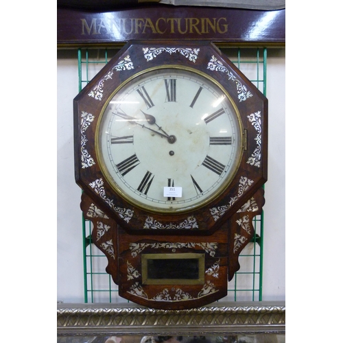 394 - An early Victorian rosewood and mother of pearl inlaid drop dial fusee wall clock