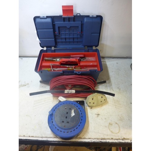 2005 - Toolbox containing files, screwdrivers, small hand saw, hammer etc and extension cable and reel