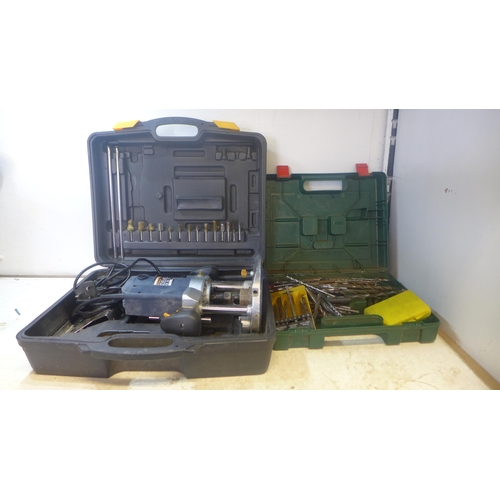 2008 - Direct power router TP1200 RT, 1200w - 230 and tool box containing a large quantity of drill bits