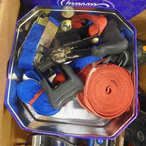 2015 - Boxes of assorted hand and power tools, including Black & Decker 550w, circular saw and a pair of ca... 