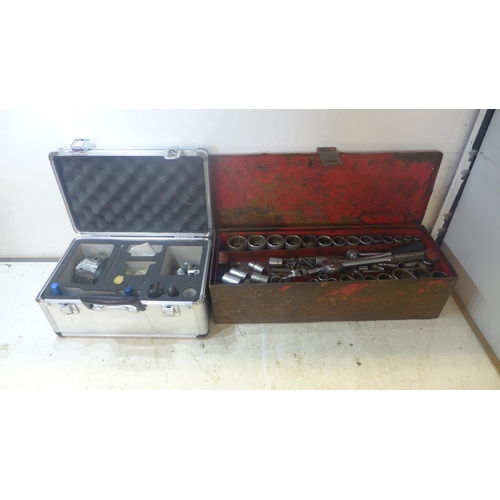 2016 - Metal tool box of spanners with cased router set