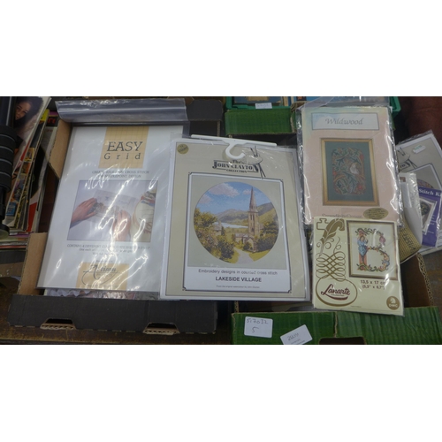 2039 - 2 Boxes of vintage cross stitch patterns and books