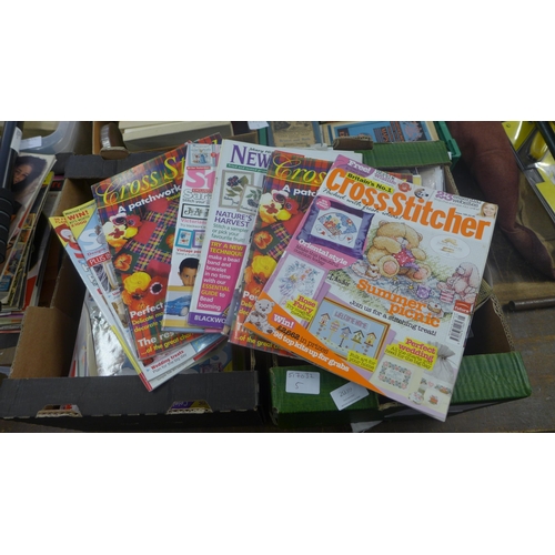 2039 - 2 Boxes of vintage cross stitch patterns and books