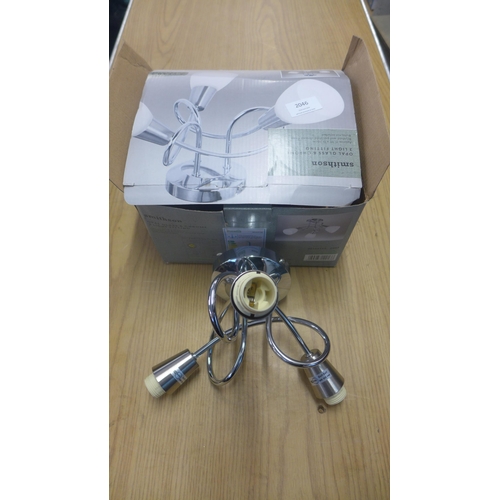 2046 - Smithson opal glass and chrome three light fitting, boxed and unused