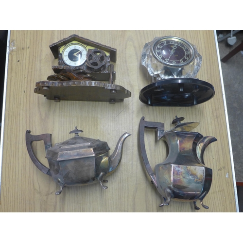 2053 - Quantity of vintage clocks and metalware