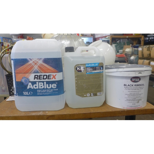 2055 - 10 Ltr Redex Adblue, 5 ltrs Euroblue Diesel Exhaust Fluid and 5kg tub of Topseal Black Rim Seal