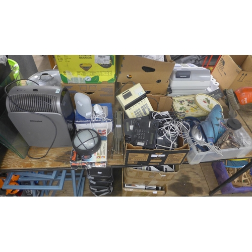 2076 - Assorted electrical items inc. box of phones, Google Dot, de-humidifier, etc.