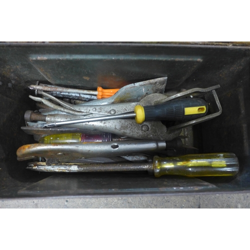 2147 - 2 Metal tool boxes of assorted tools including spanners, screwdrivers and drill bits