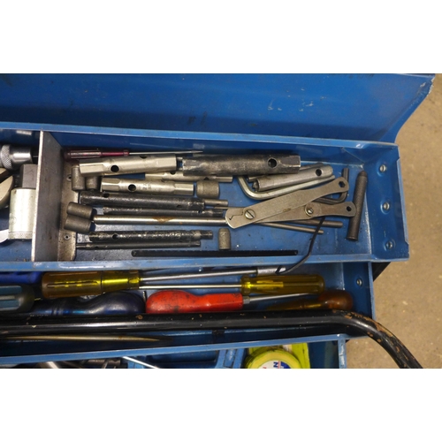 2147 - 2 Metal tool boxes of assorted tools including spanners, screwdrivers and drill bits