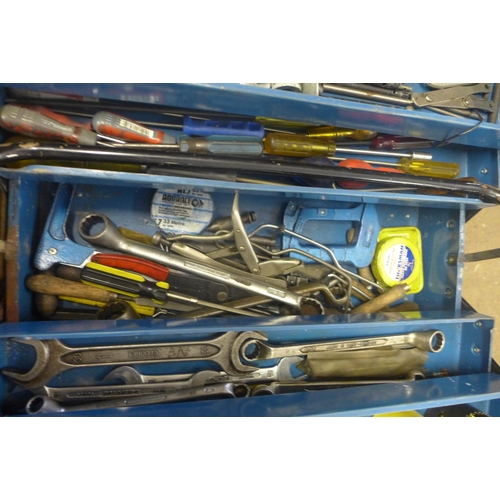 2147 - 2 Metal tool boxes of assorted tools including spanners, screwdrivers and drill bits