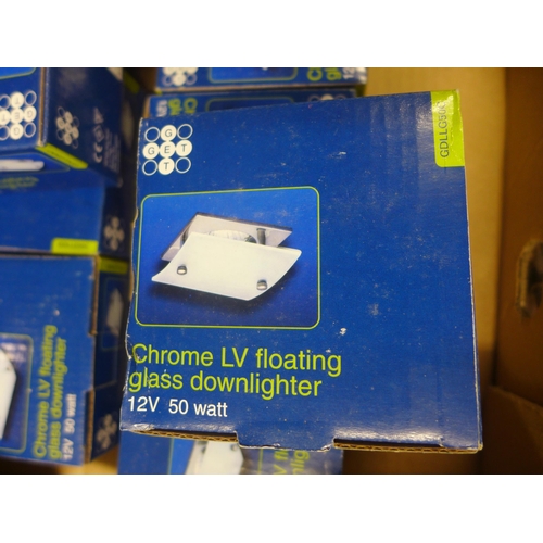 2152 - A box of 26 chrome LV floating glass downlighters, boxed