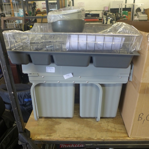 2166 - 2 Section pull-out kitchen bin and pull out wire basket