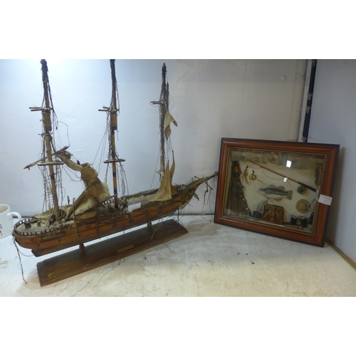 2195 - Model boat and framed sea scene