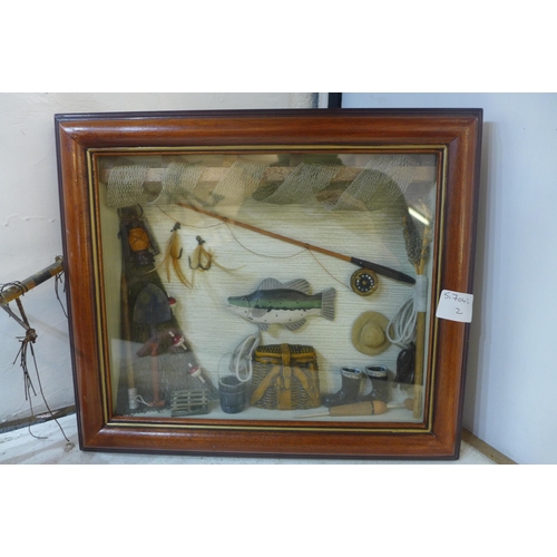 2195 - Model boat and framed sea scene