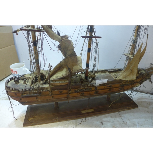 2195 - Model boat and framed sea scene